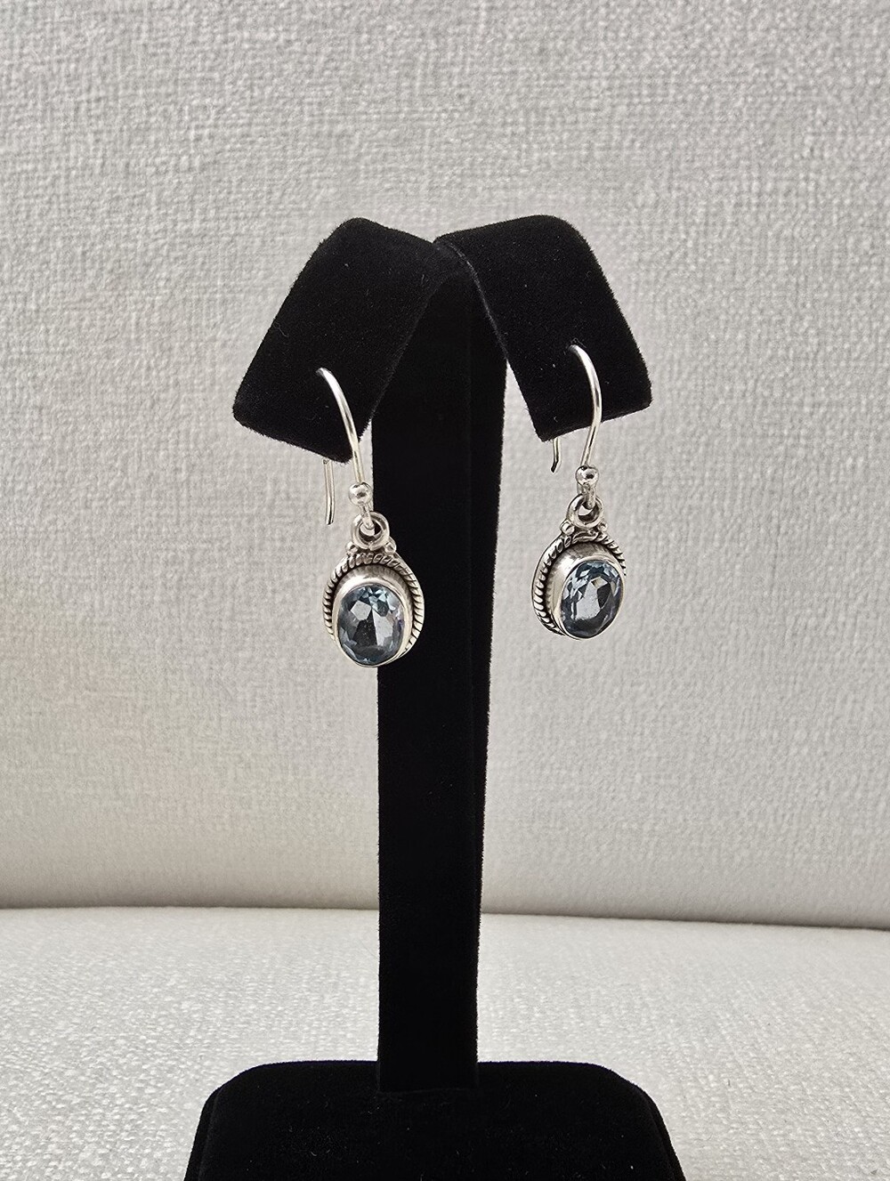 925 Sterling Silver Blue Topaz Oval Drop Earrings
